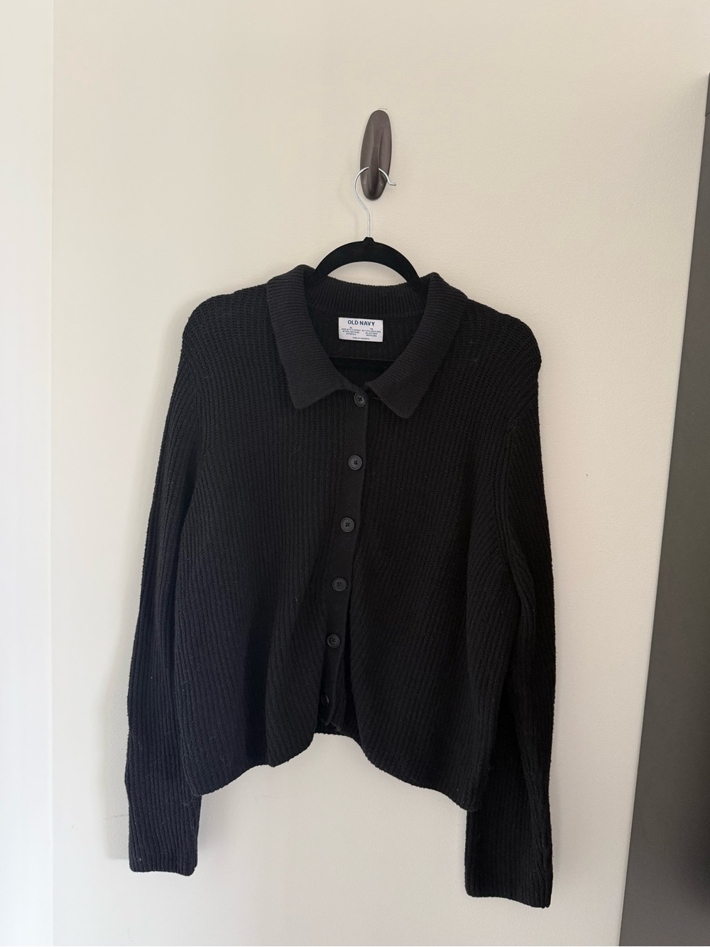 Old Navy Black Ribbed Button Up Collared Cardigan